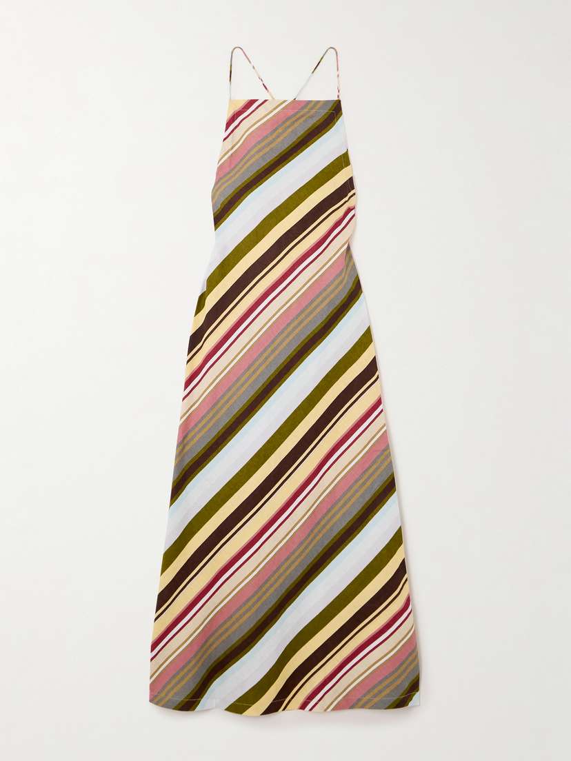 Faithfull Antibes Open-back Striped Linen Halterneck Midi Dress