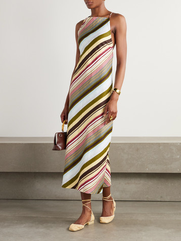 Faithfull Antibes open-back striped linen halterneck midi dress