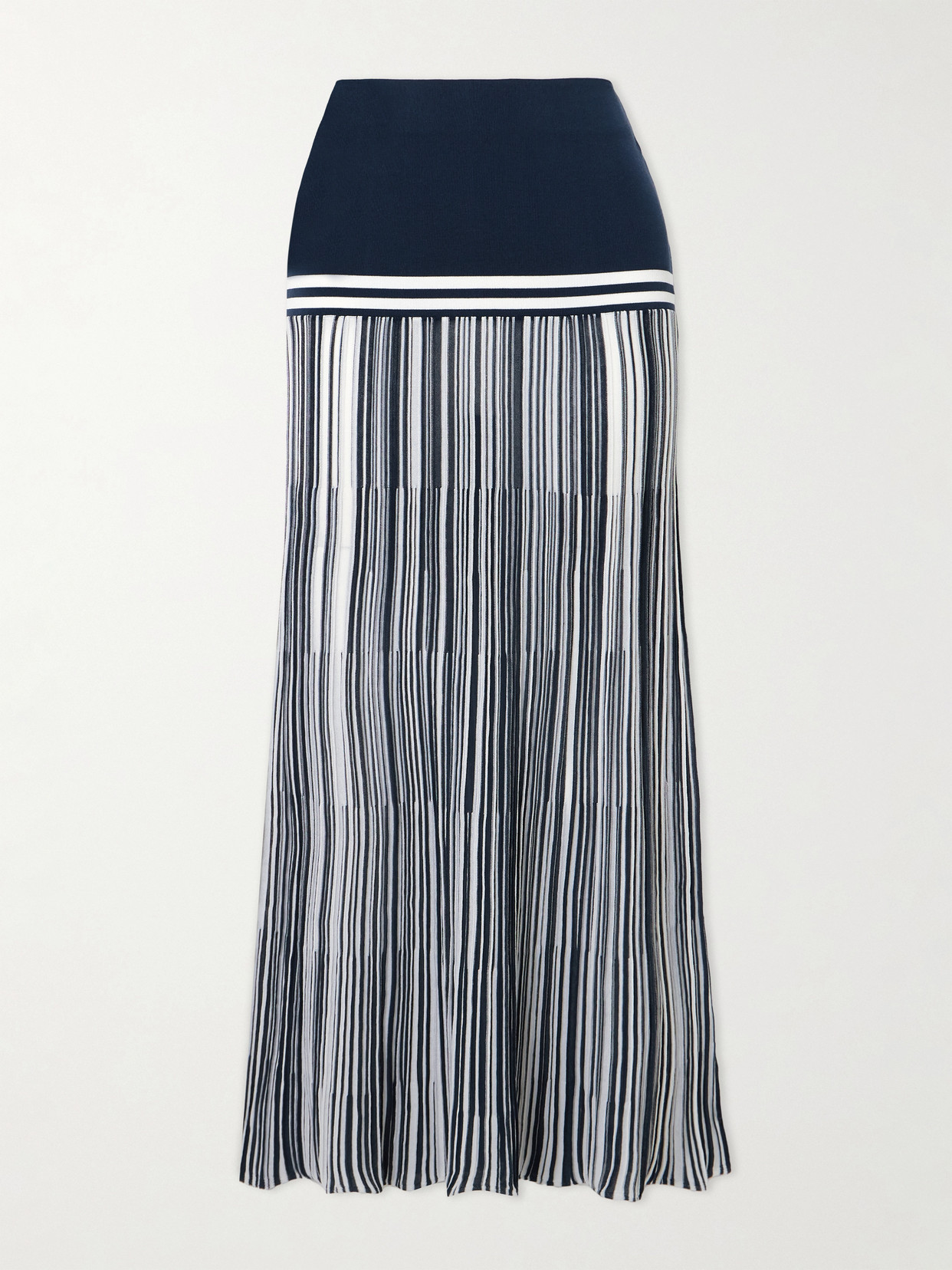 Faithfull Citara Striped Knitted Cotton-blend Maxi Skirt In Blue