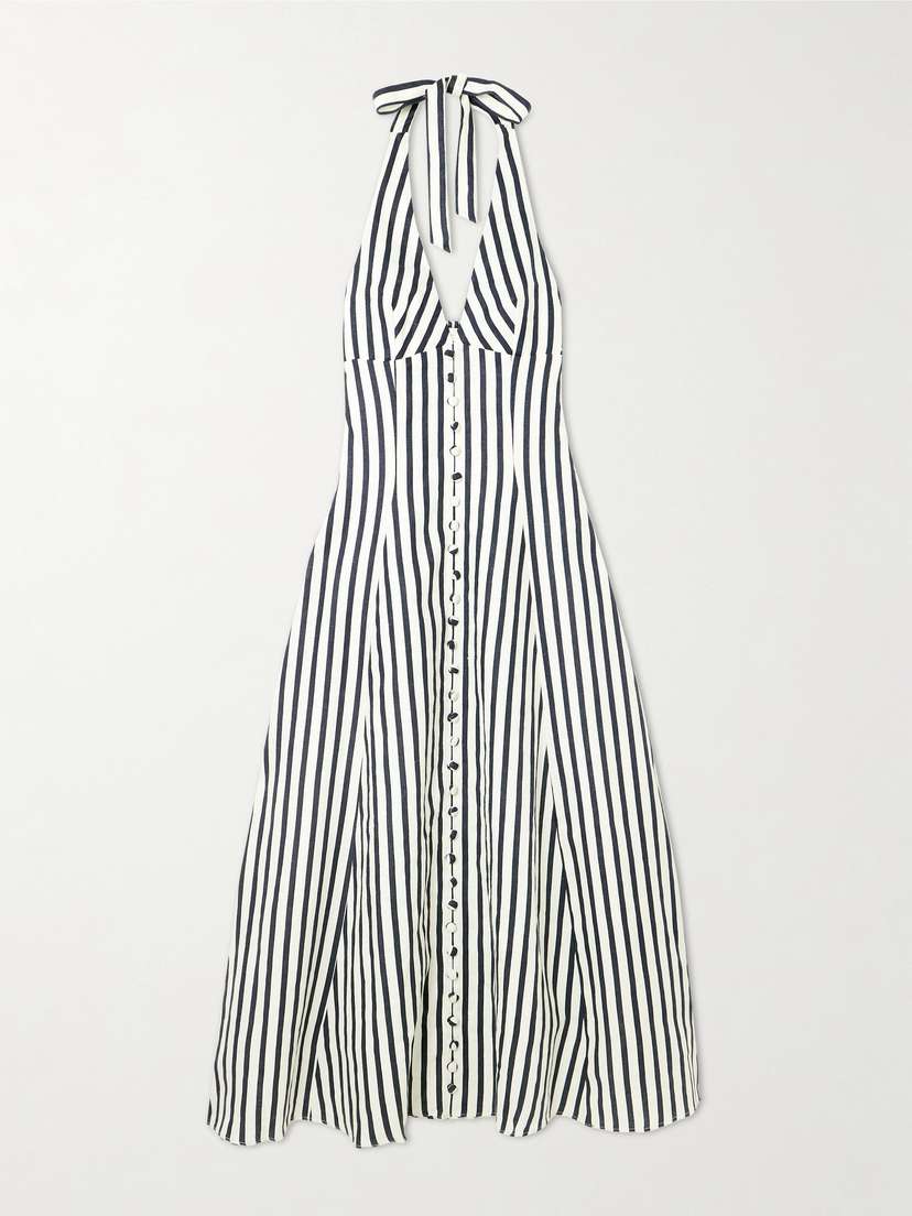 Faithfull Marie Striped Linen Halterneck Midi Dress
