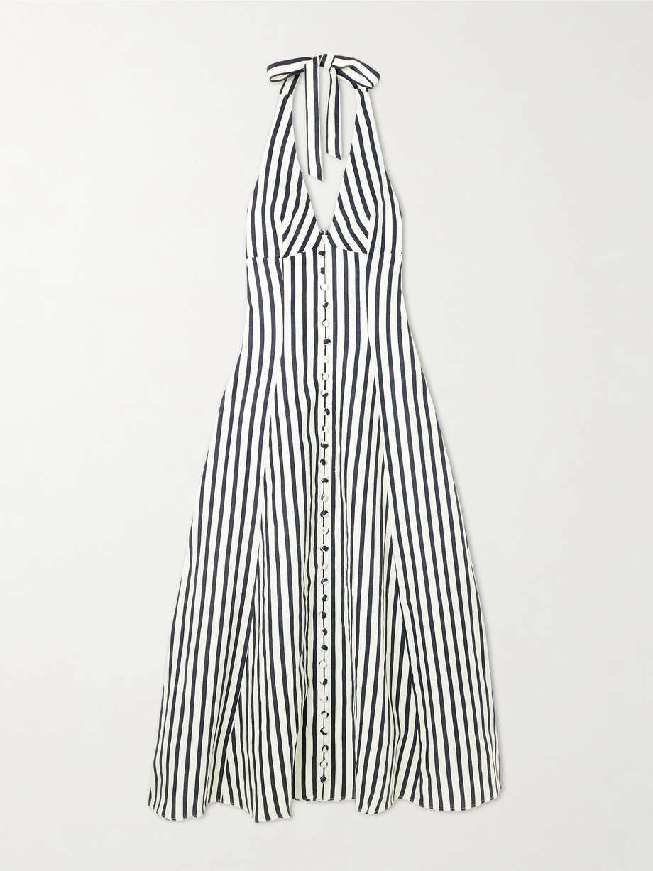 marie striped linen halterneck midi dress