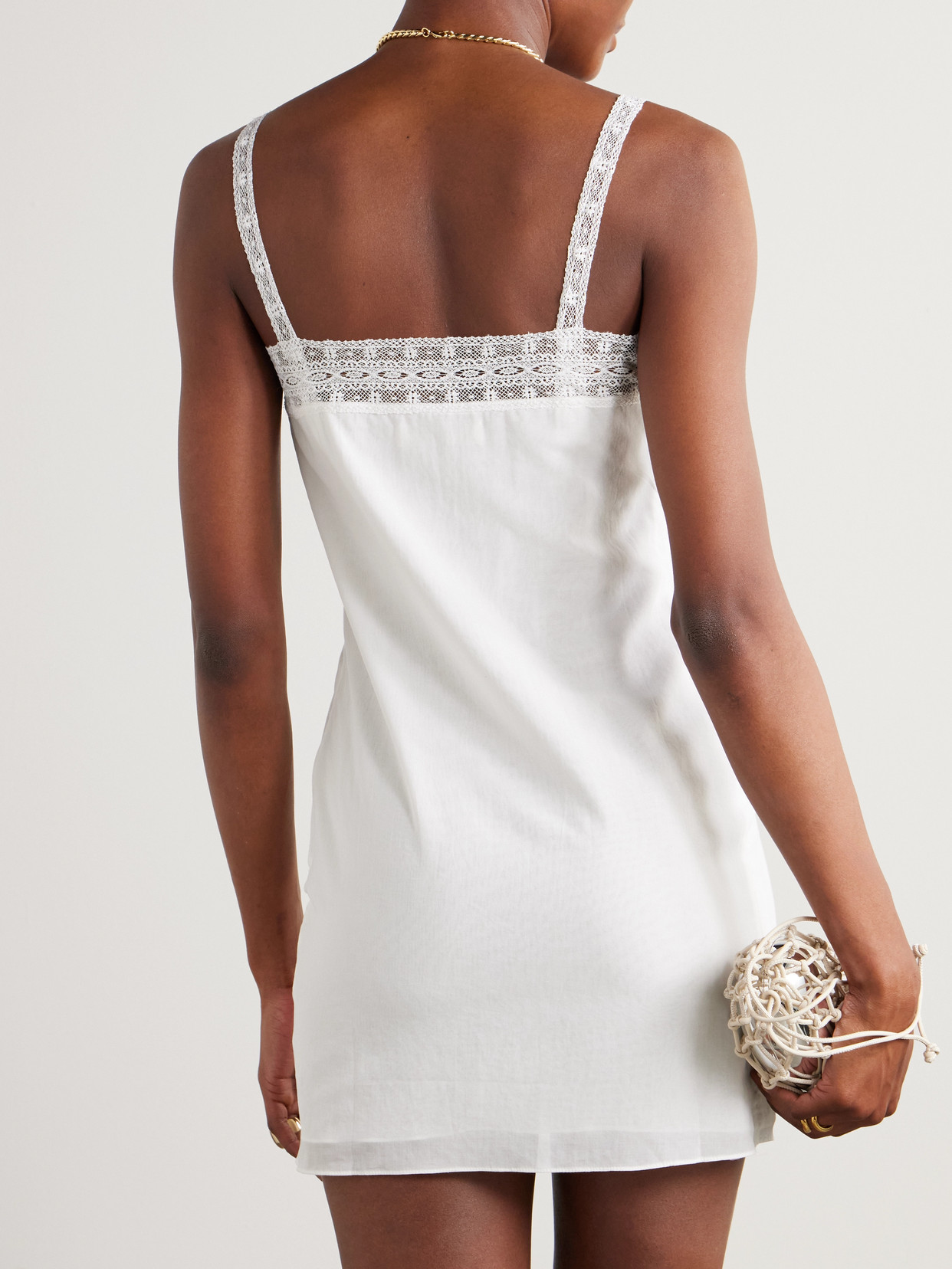 Faithfull Lace-trimmed Cotton-poplin Mini Dress In Ivory