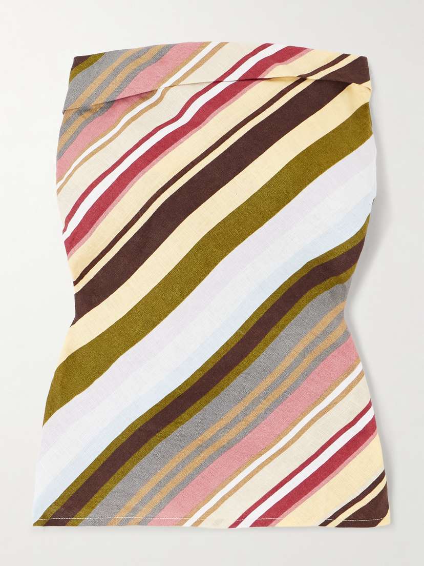Faithfull Strapless Striped Linen Top