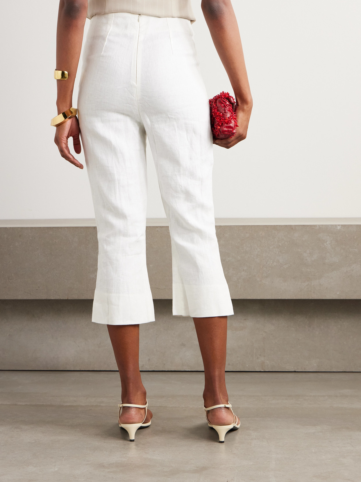 FAITHFULL CAPRI CROPPED LINEN SLIM-FIT PANTS