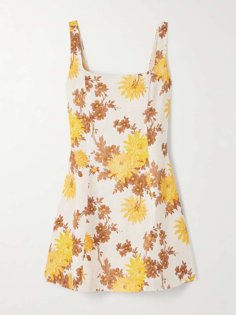 Faithfull Felice Shirred Floral-print Linen Mini Dress