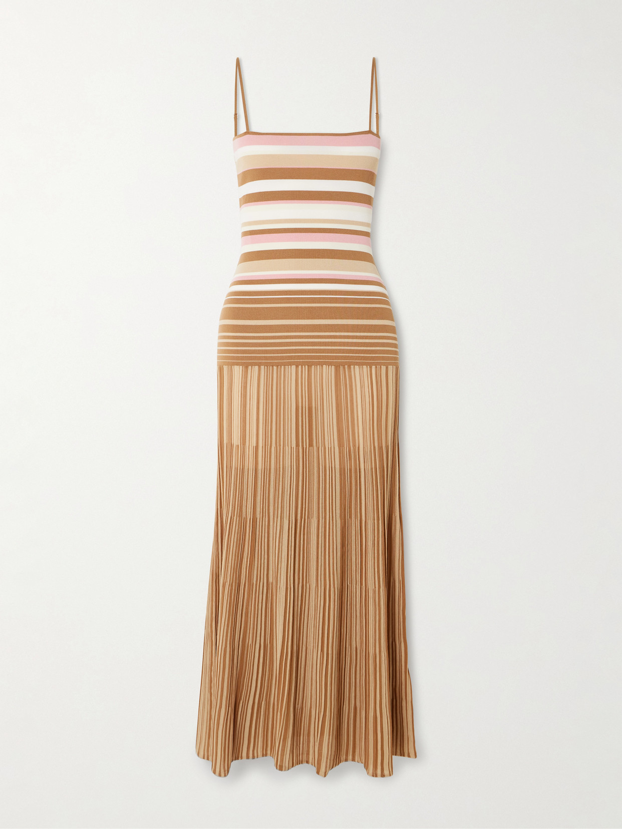 Faithfull - Esenia Striped Plissé Cotton-blend Maxi Dress - Brown