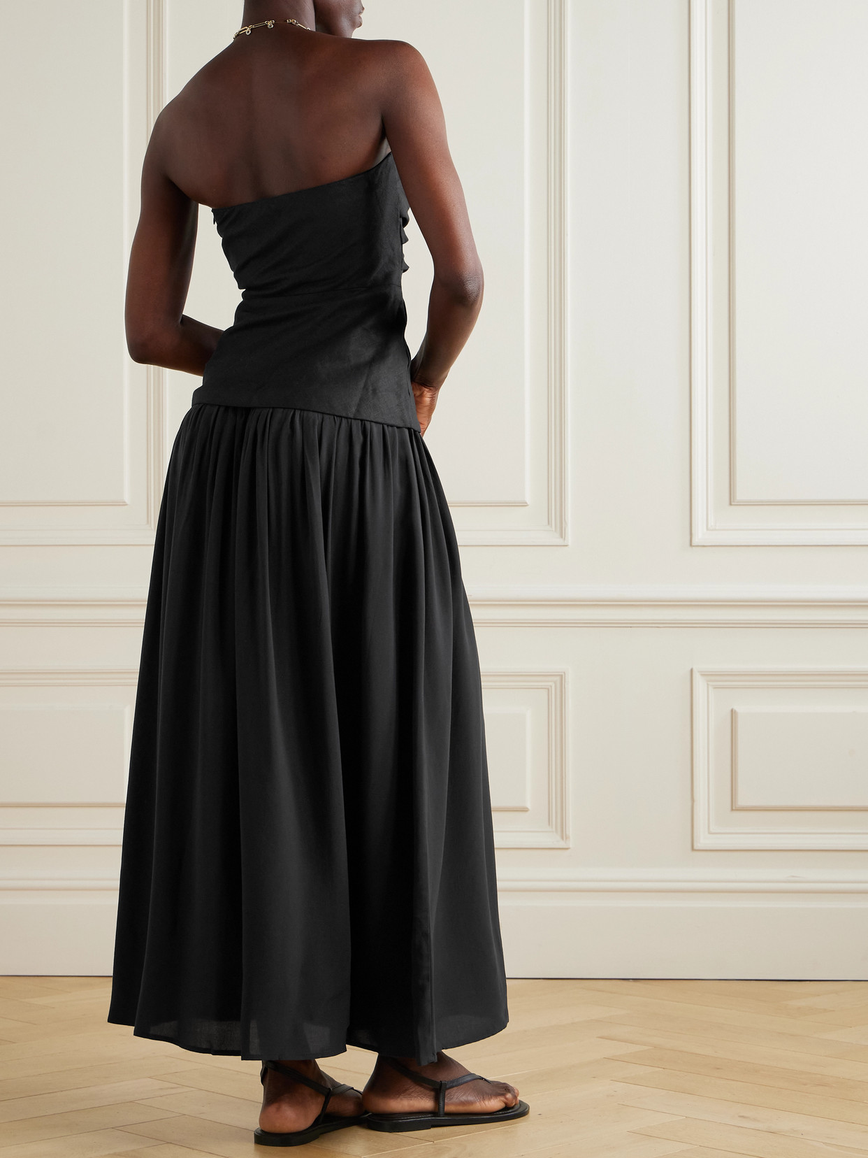 Shop Faithfull Hedy Strapless Gathered Linen And Voile Maxi Dress