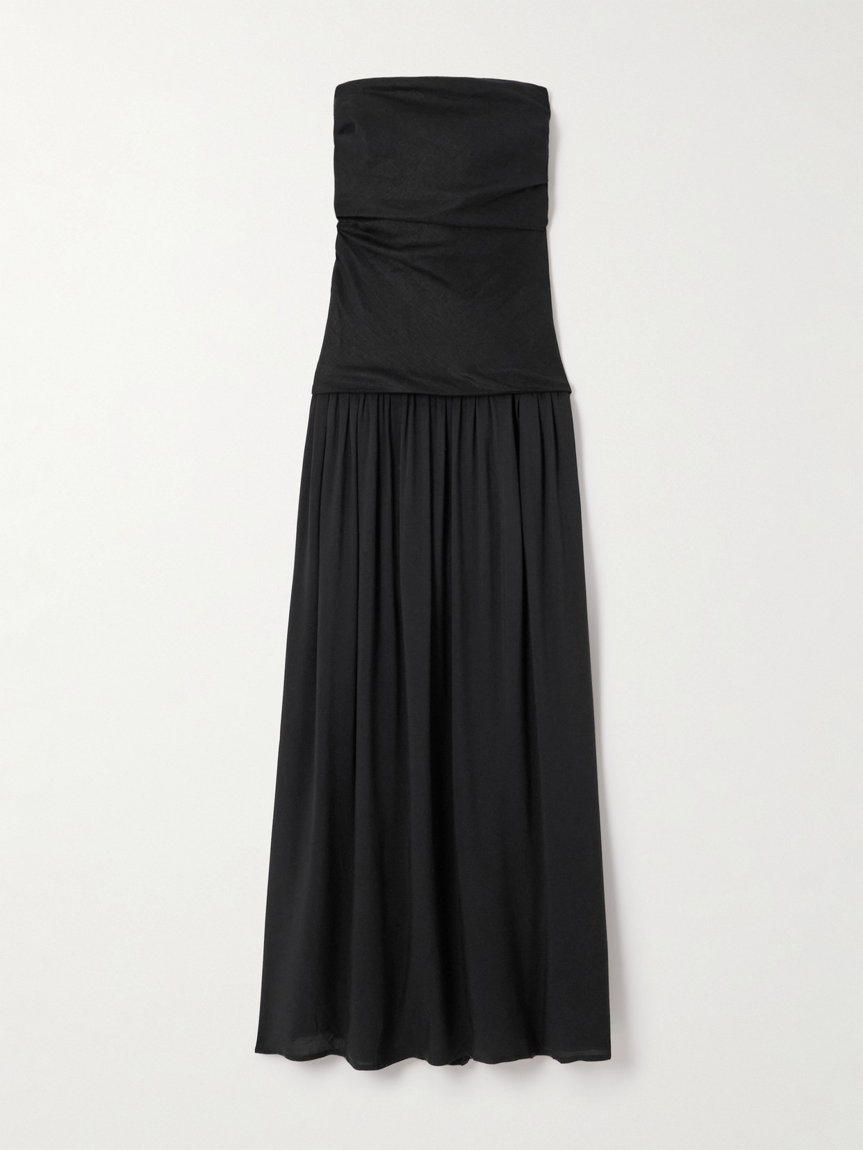 Faithfull Hedy Strapless Gathered Linen And Voile Maxi Dress