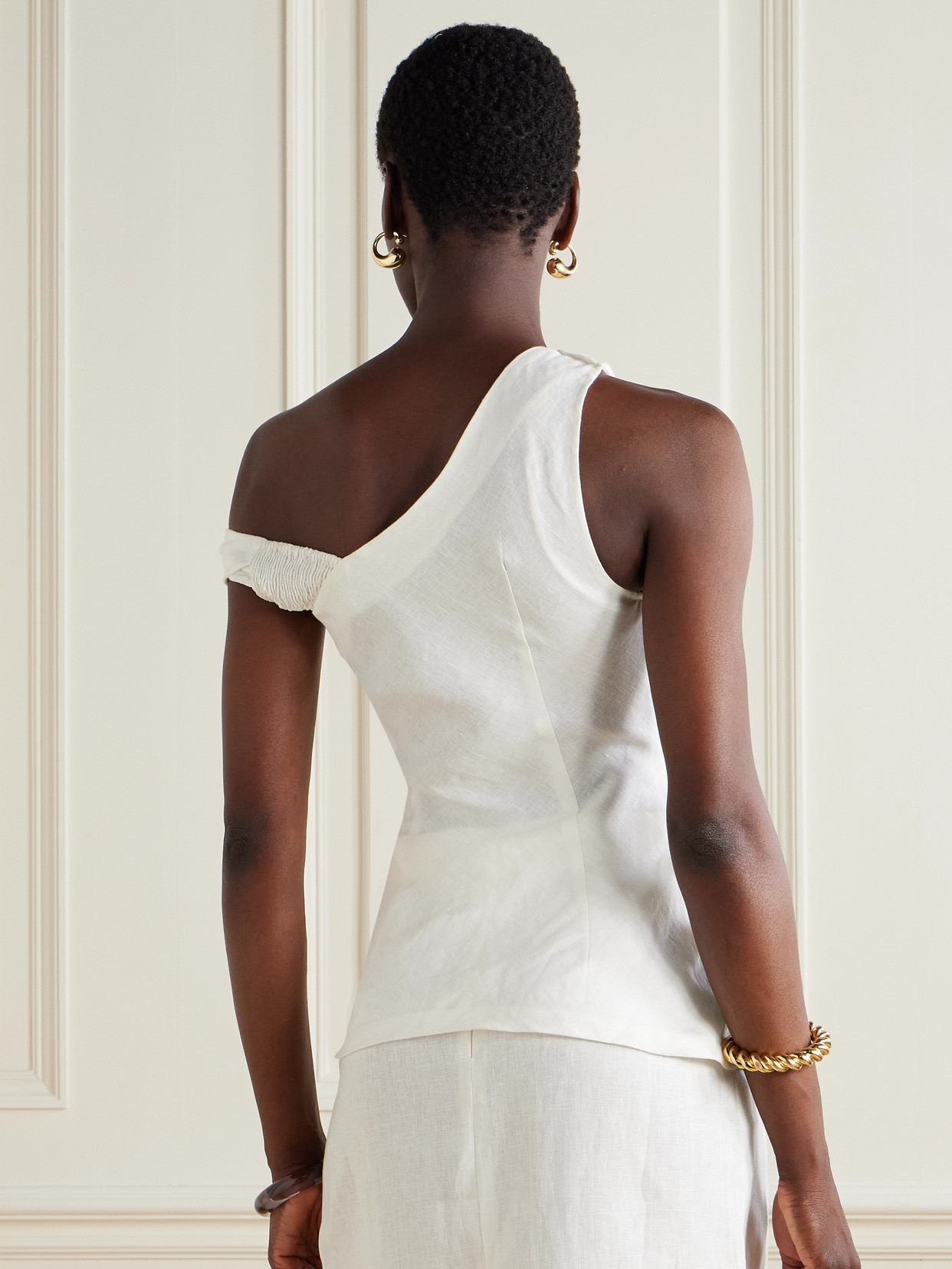 Faithfull Suis Off-the-shoulder Draped Linen Top In White