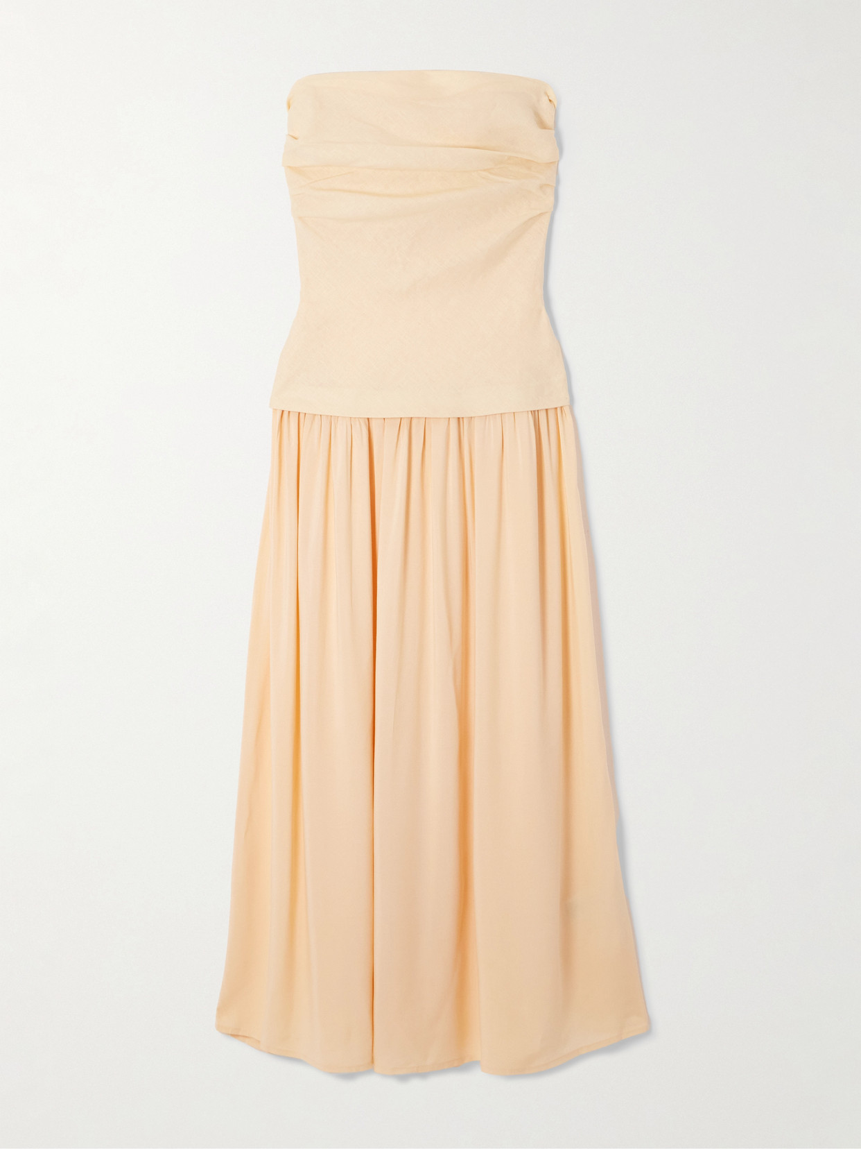 Faithfull Hedy Strapless Gathered Linen And Voile Maxi Dress
