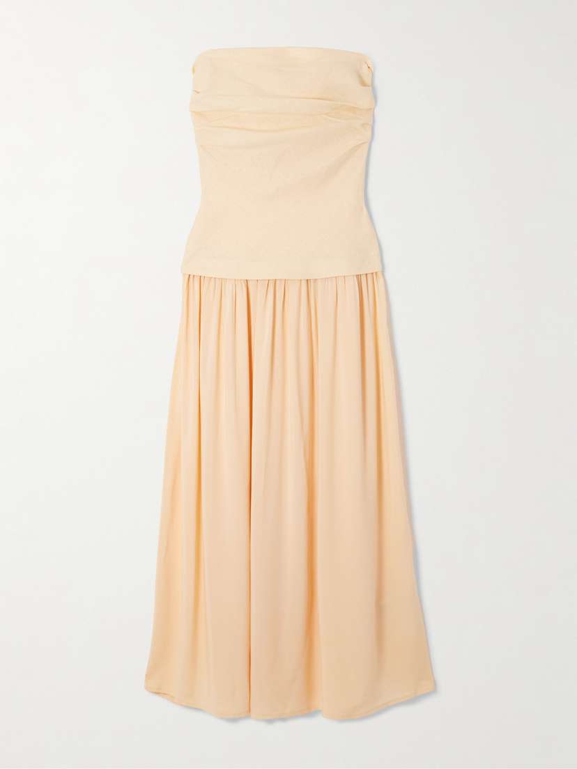 Faithfull Hedy Strapless Gathered Linen And Voile Maxi Dress