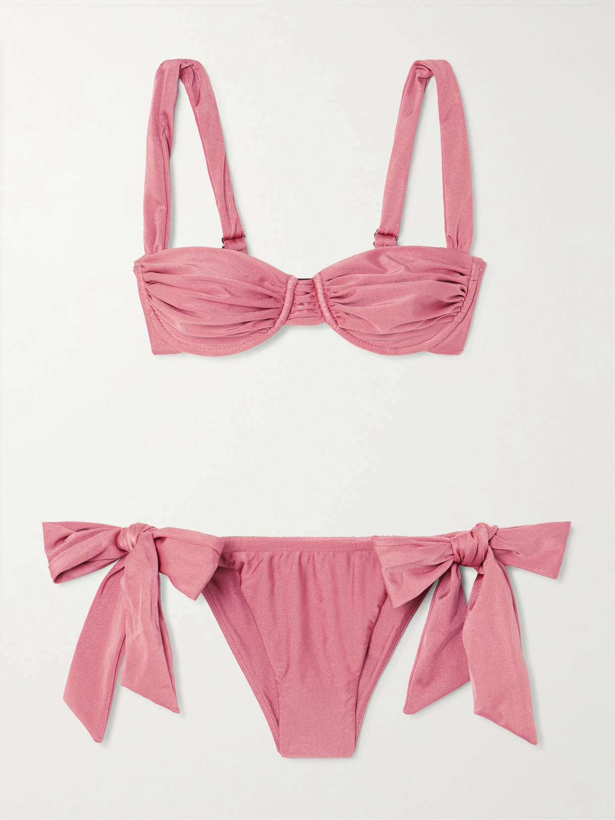 Faithfull Sol Tie-detailed Gathered Metallic Bikini In Pink