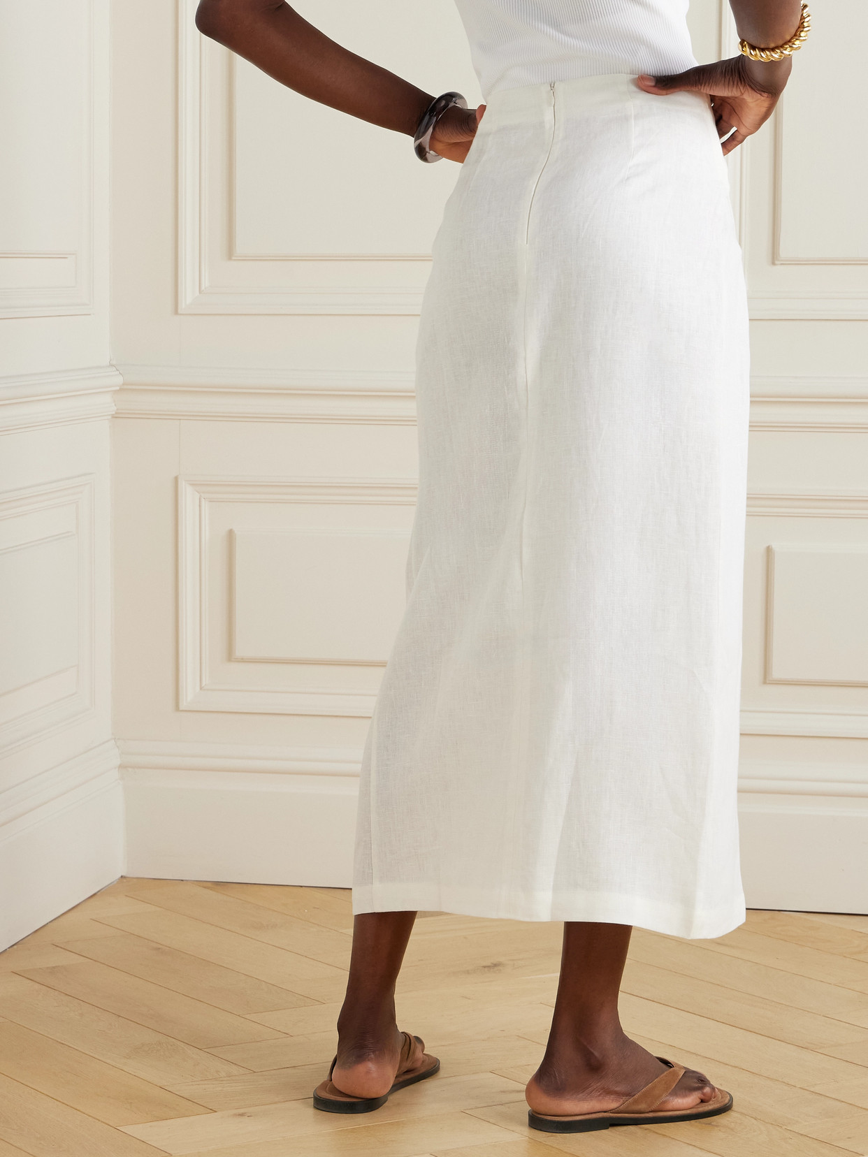 FAITHFULL SUIS WRAP-EFFECT LINEN MIDI SKIRT