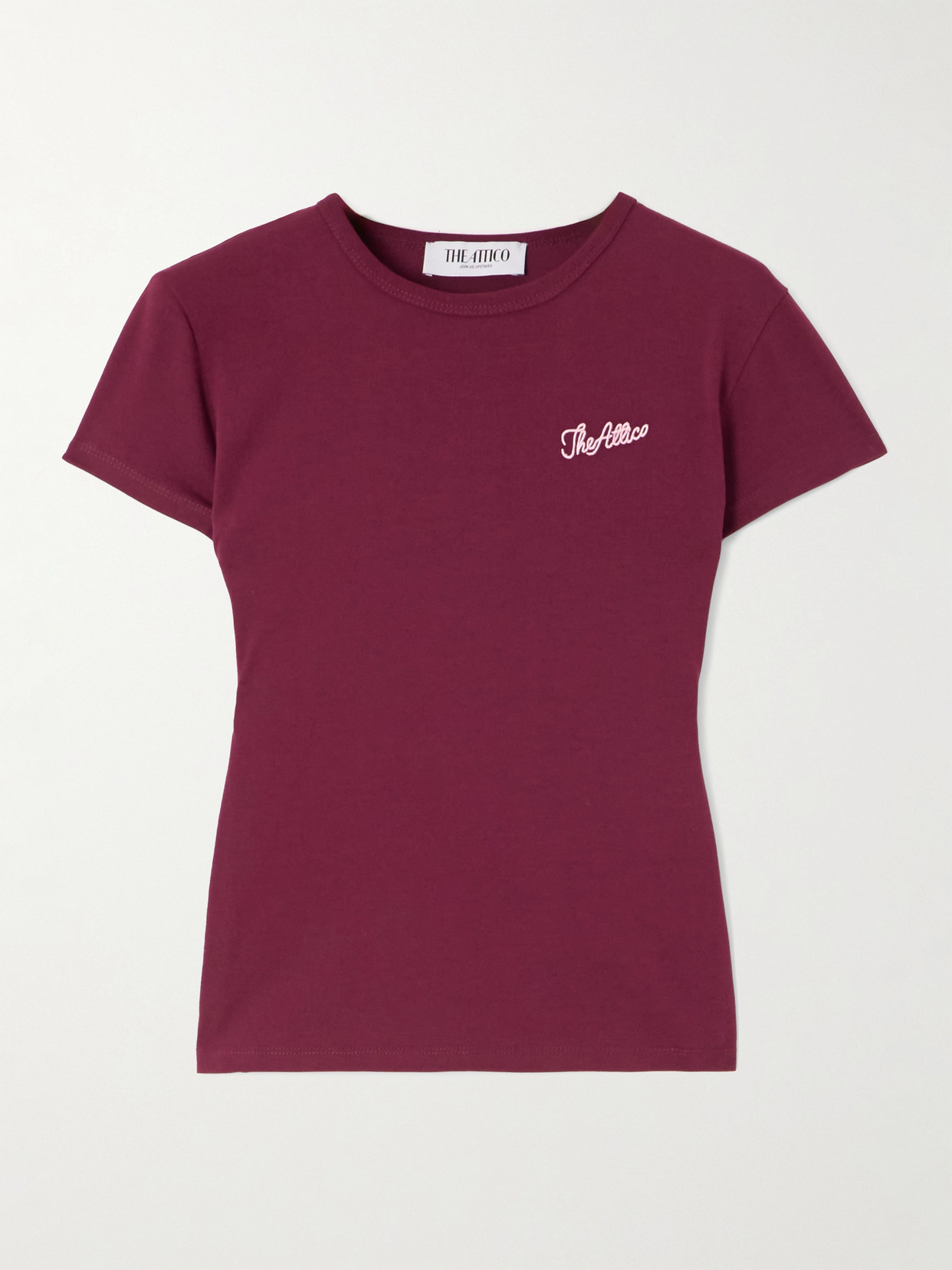 Attico Bordeauc Cotton T-shirt With Embroidered Logo In Burgundy