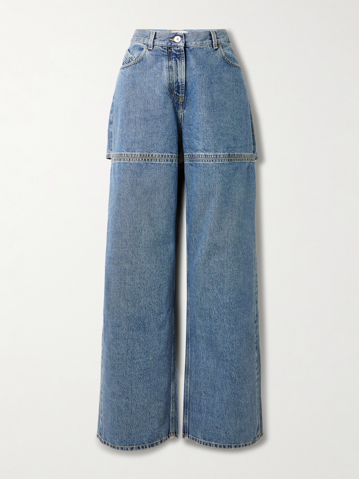 Attico Cutout Paneled Boyfriend Jeans In Blue