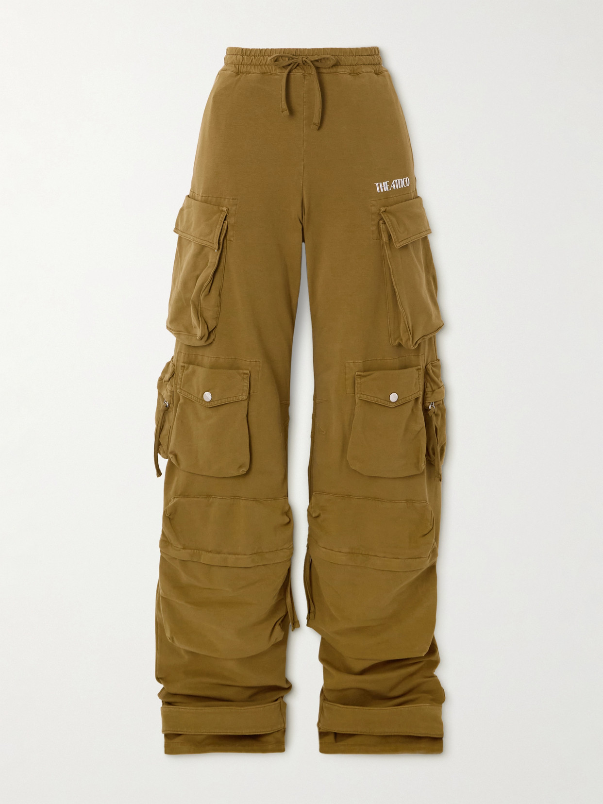 Attico Embellished Stretch-cotton Jersey Wide-leg Cargo Pants