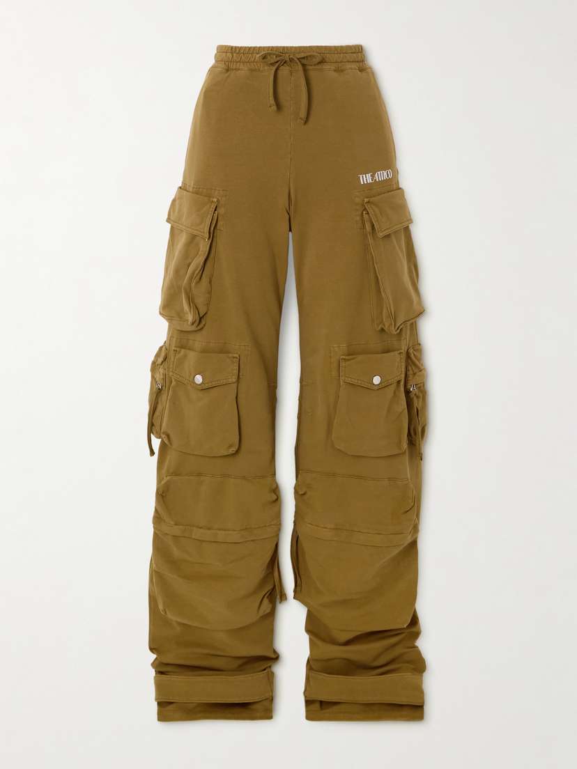 The Attico Embellished Stretch-cotton Jersey Wide-leg Cargo Pants