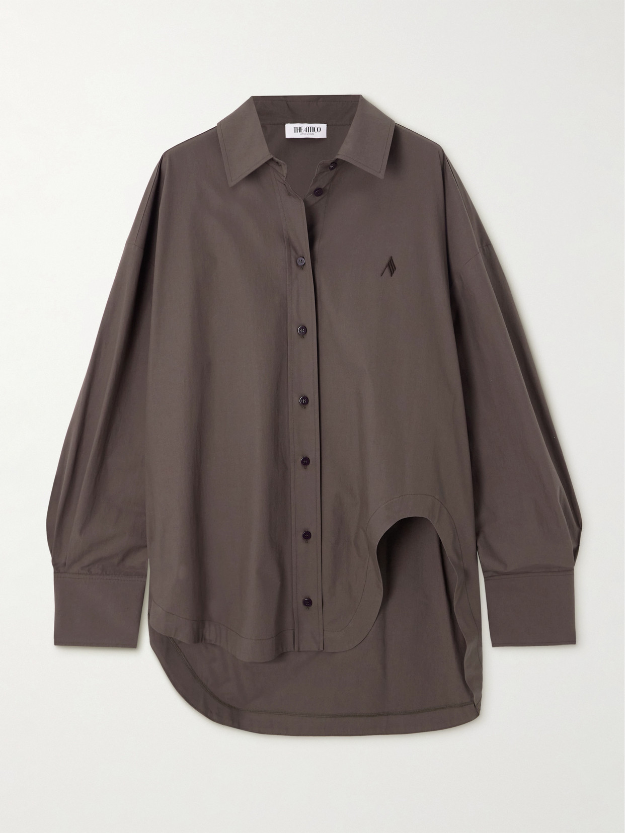 Attico Oversized Embroidered Cotton-poplin Shirt In Brown