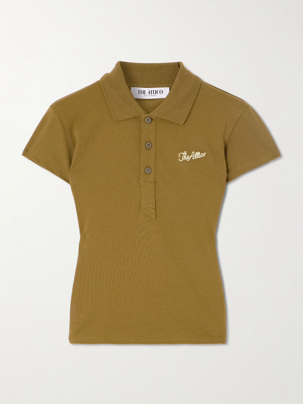 Attico Embroidered Cotton-jersey Polo Shirt In Green