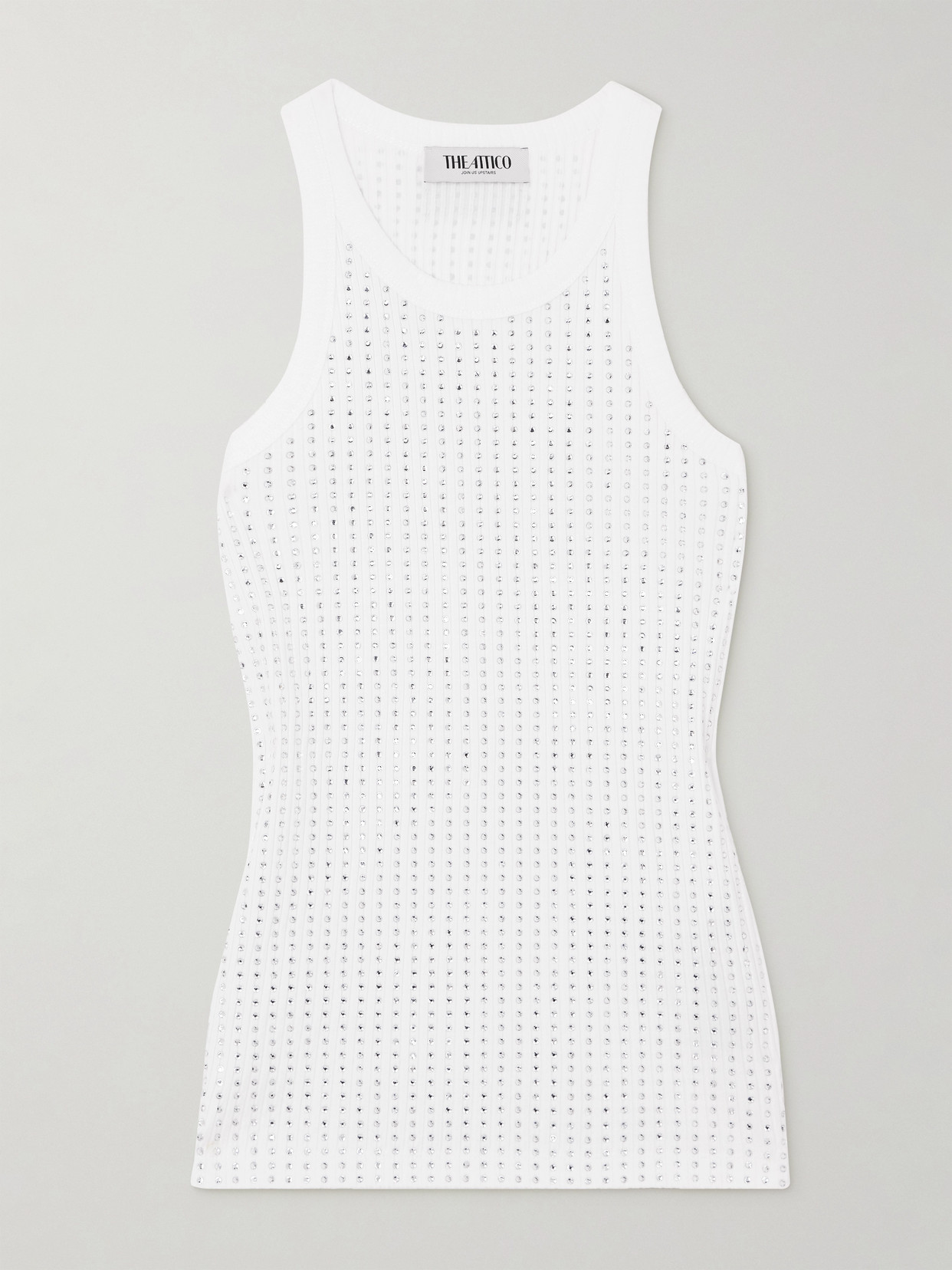 Attico Womens Pink Crystal-embellished Ribbed Cotton Tank Top In White