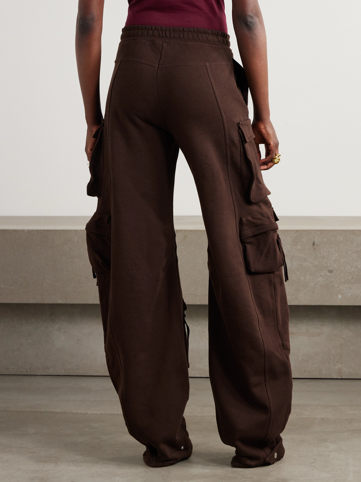 Attico Appliquéd Stretch-cotton Jersey Wide-leg Cargo Pants