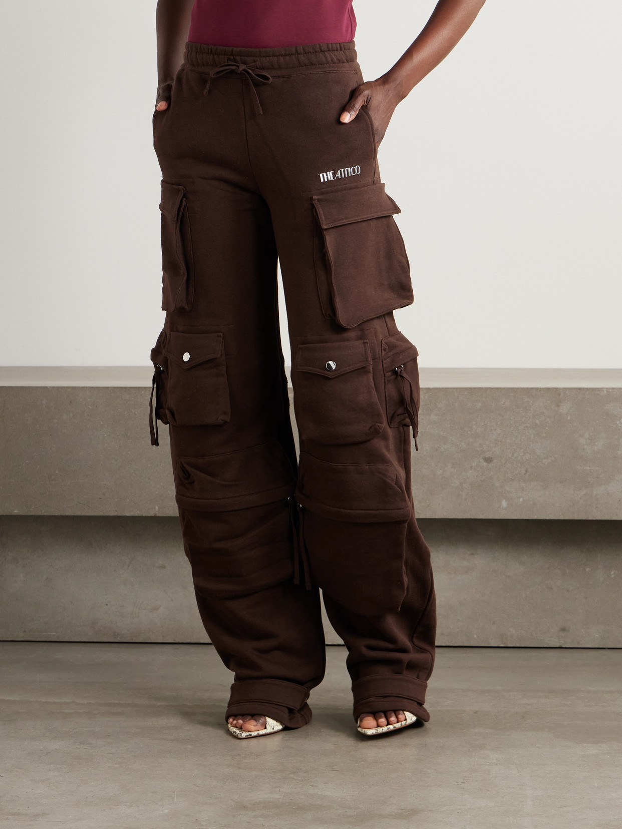 Attico Appliquéd Stretch-cotton Jersey Wide-leg Cargo Pants