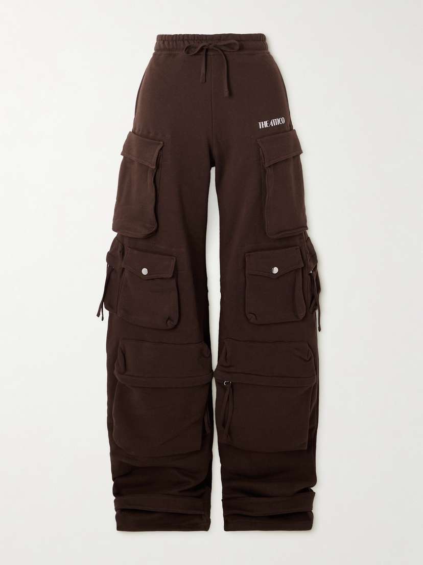 The Attico Appliquéd Stretch-cotton Jersey Wide-leg Cargo Pants