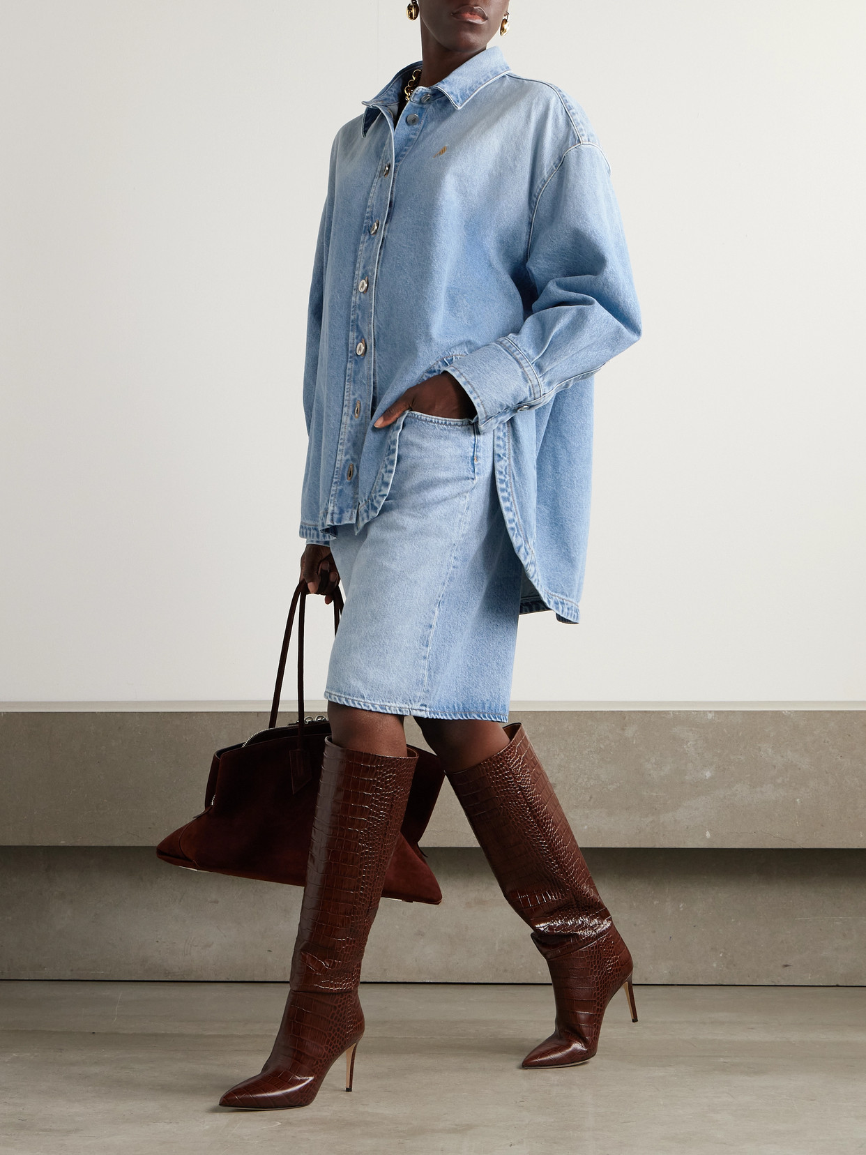 Attico Oversized Embroidered Denim Shirt