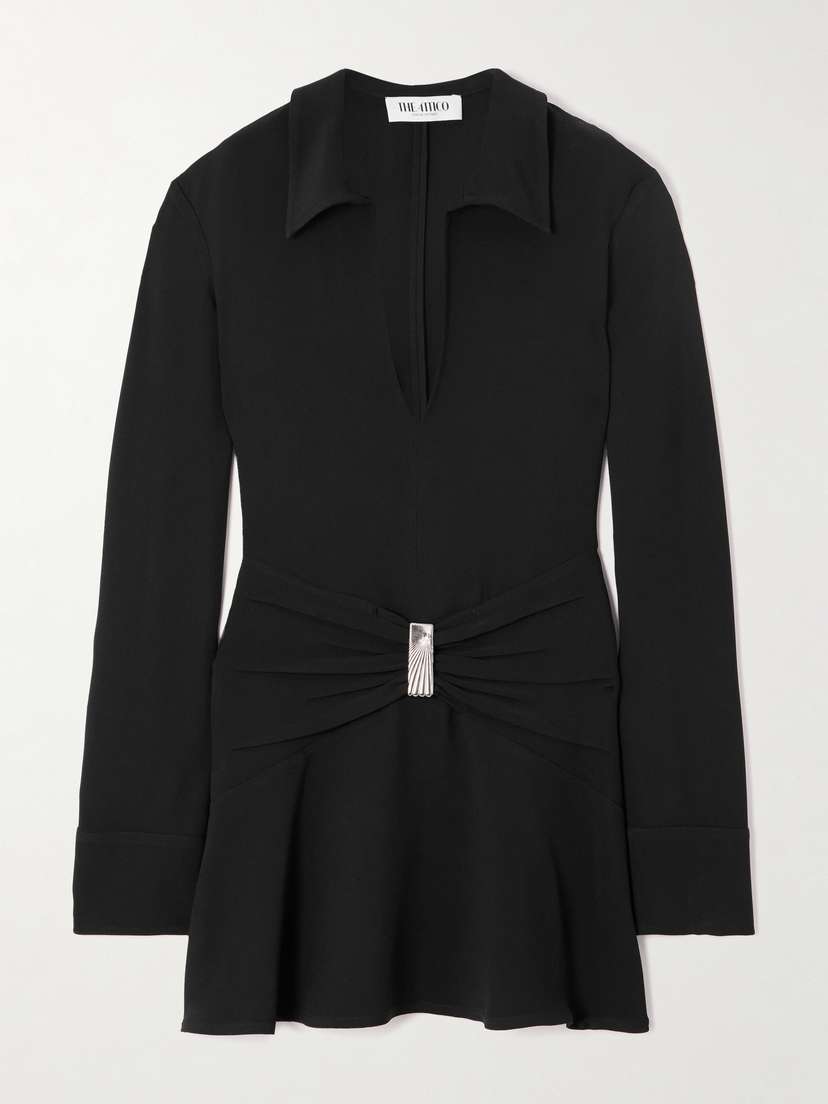 The Attico Embellished Gathered Crepe Mini Dress