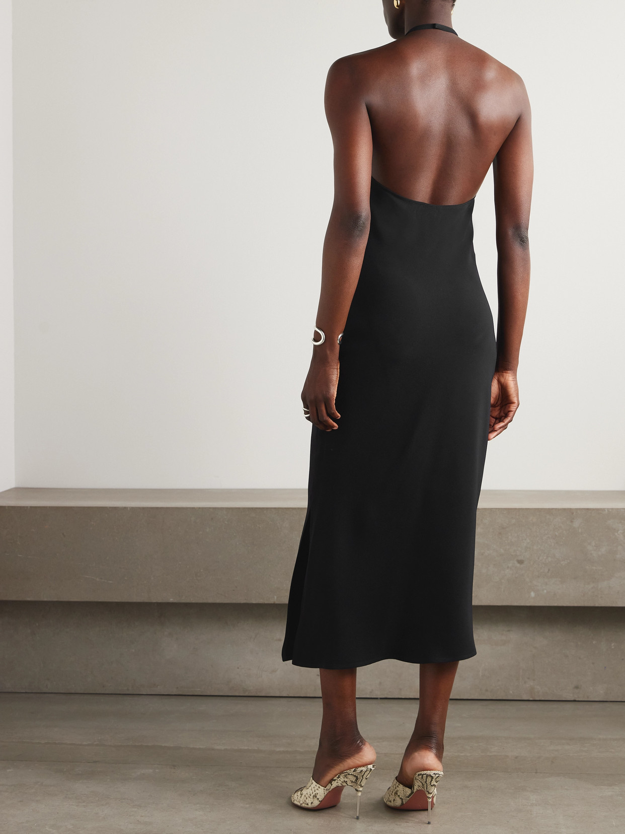 Attico Halter Neck Sleeveless Midi Dress With Side Slit In Black