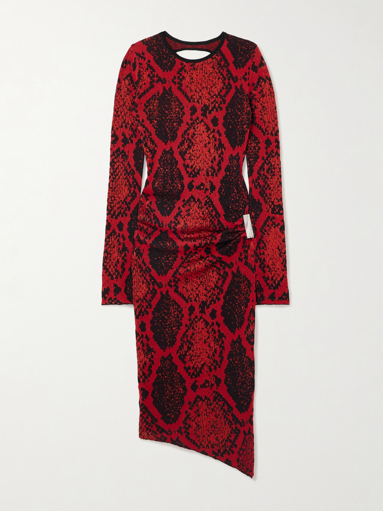 Attico Open-back Gathered Jacquard-knit Midi Dress In Red