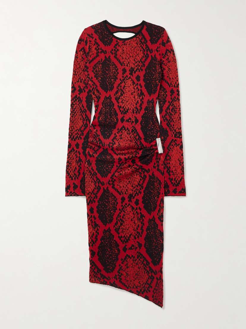 The Attico Open-back Gathered Jacquard-knit Midi Dress