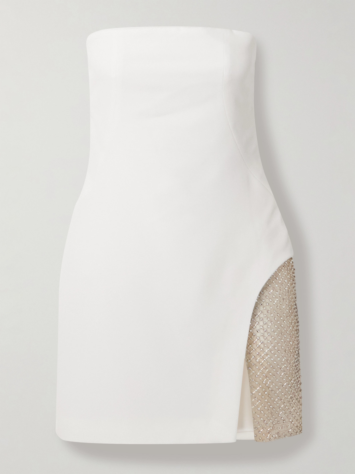Attico Strapless Embellished Tulle-trimmed Cady Mini Dress In White