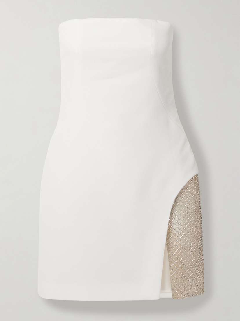 The Attico Strapless Embellished Tulle-trimmed Cady Mini Dress