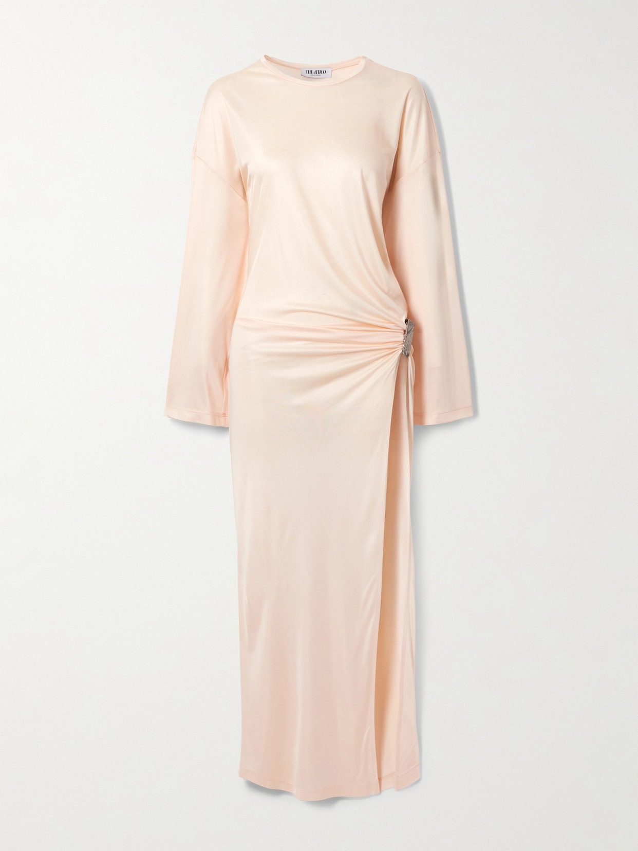 Attico Embellished Gathered Jersey Maxi Dress In Neutral