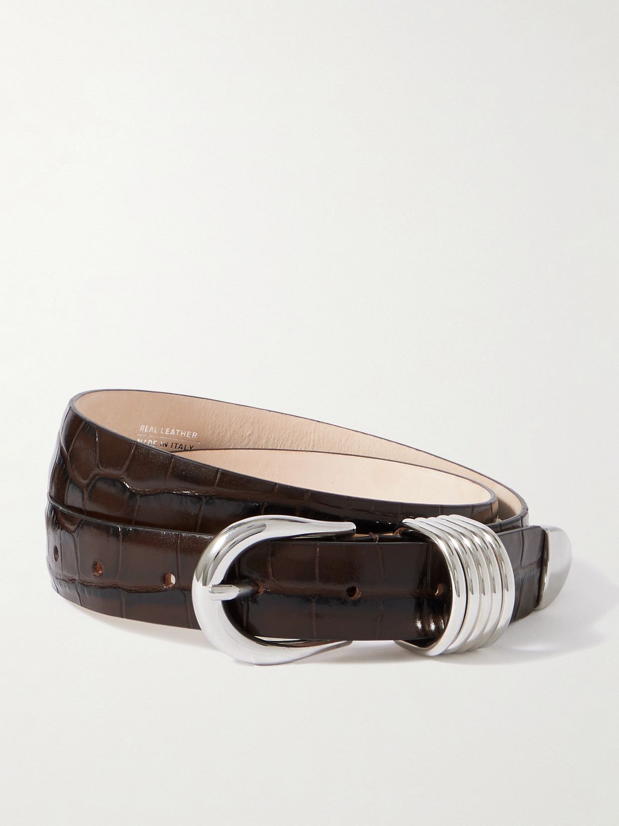 Déhanche - Hollyhock Croc-effect Leather Belt - Dark brown