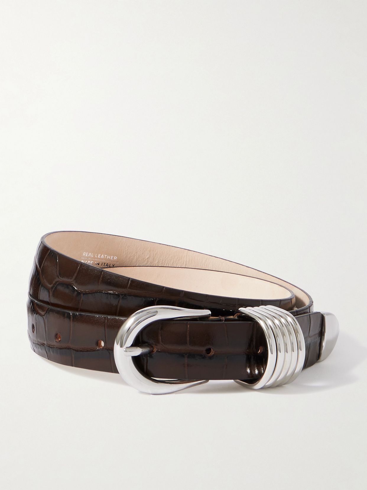 Hollyhock croc-effect leather belt