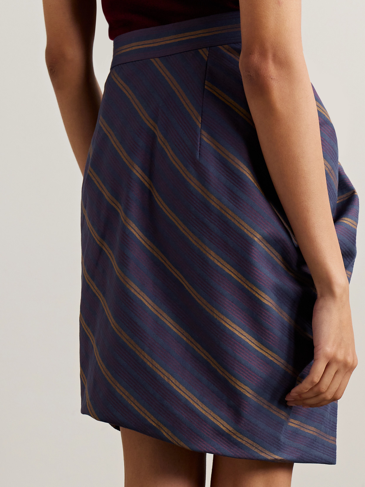 Vivienne Westwood Panther Gathered Striped Cotton-blend Twill Mini Skirt In Purple