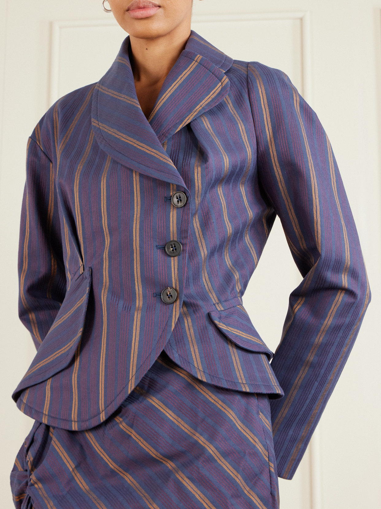 Vivienne Westwood Stormy Asymmetric Striped Cotton-blend Blazer In Purple