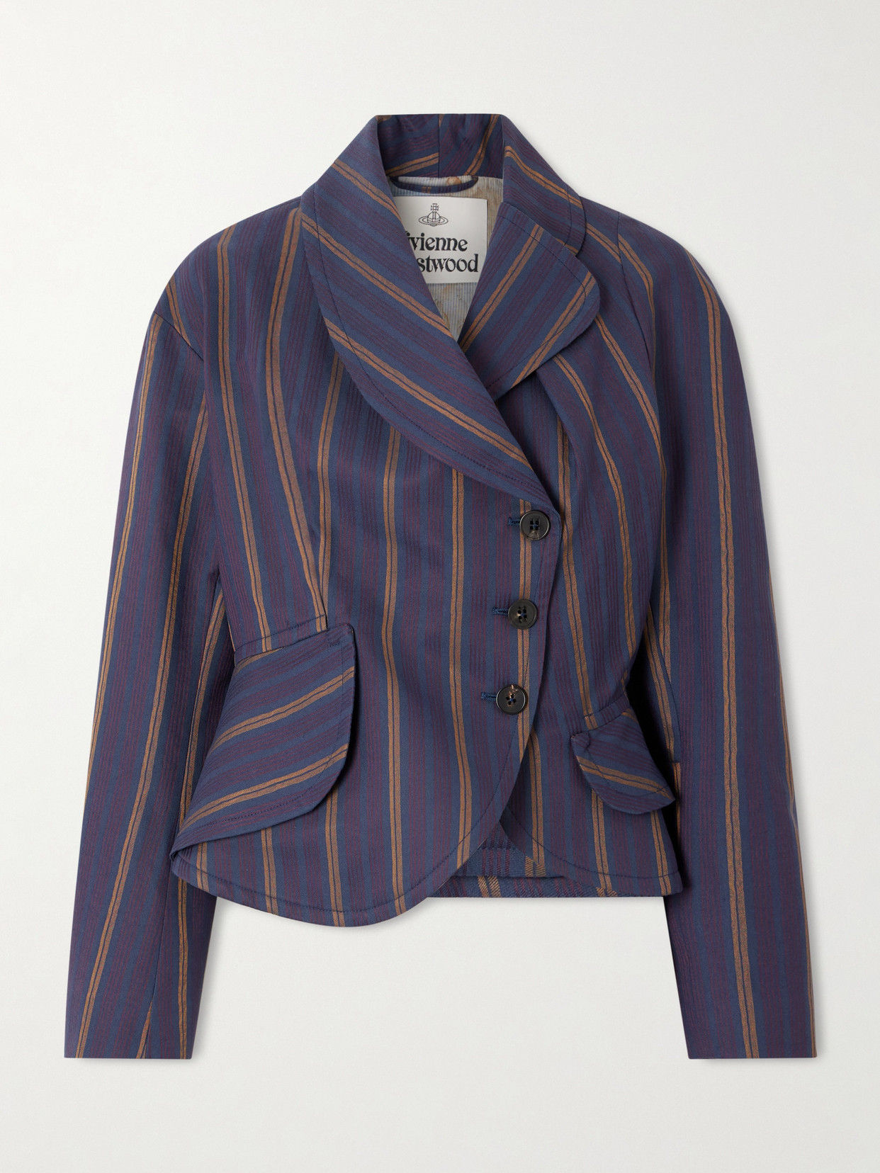 Vivienne Westwood Stormy Asymmetric Striped Cotton-blend Blazer In Purple
