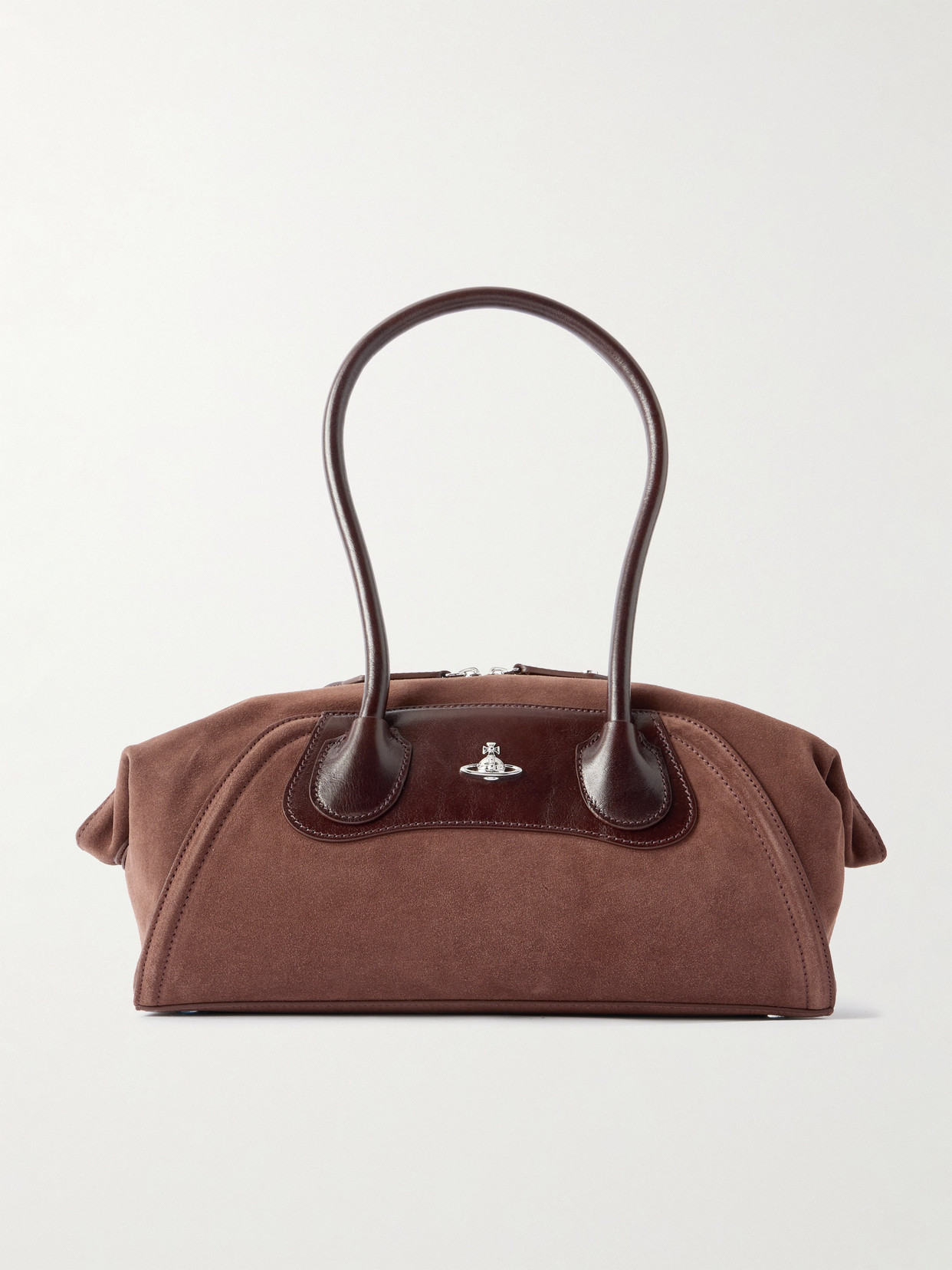 Vivienne Westwood Shirley Small Leather-trimmed Suede Shoulder Bag In Brown