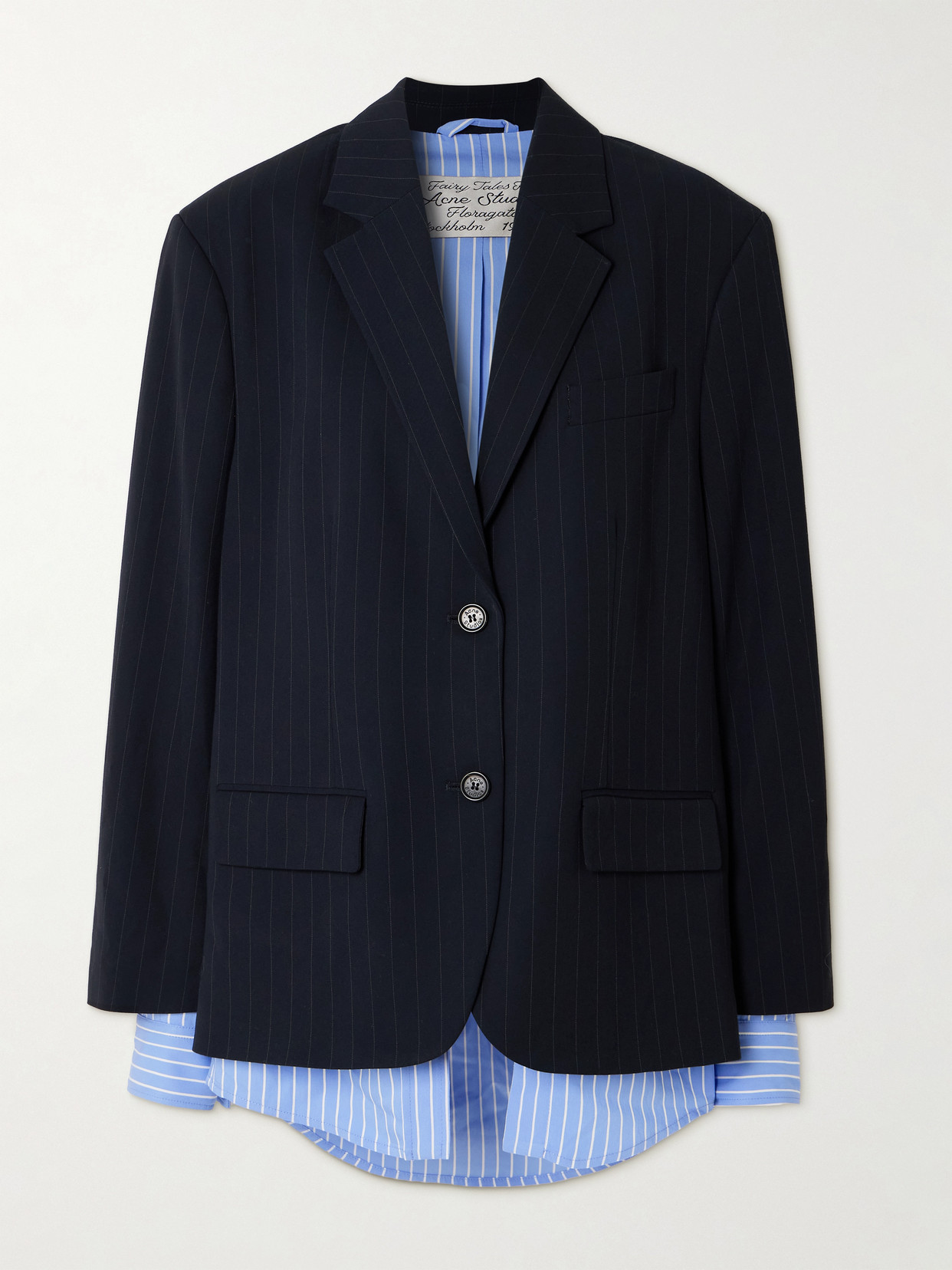 Acne Studios Layered Striped Twill Blazer In Blue