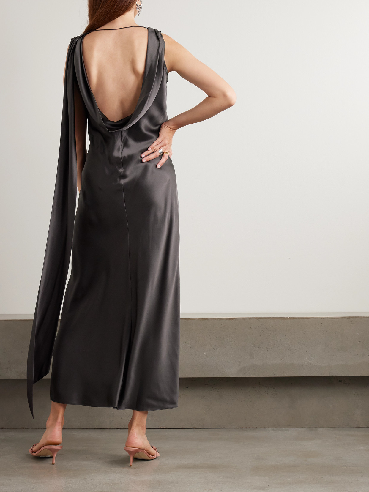 Acne Studios Open-back Draped Silk-satin Midi Dress In Black