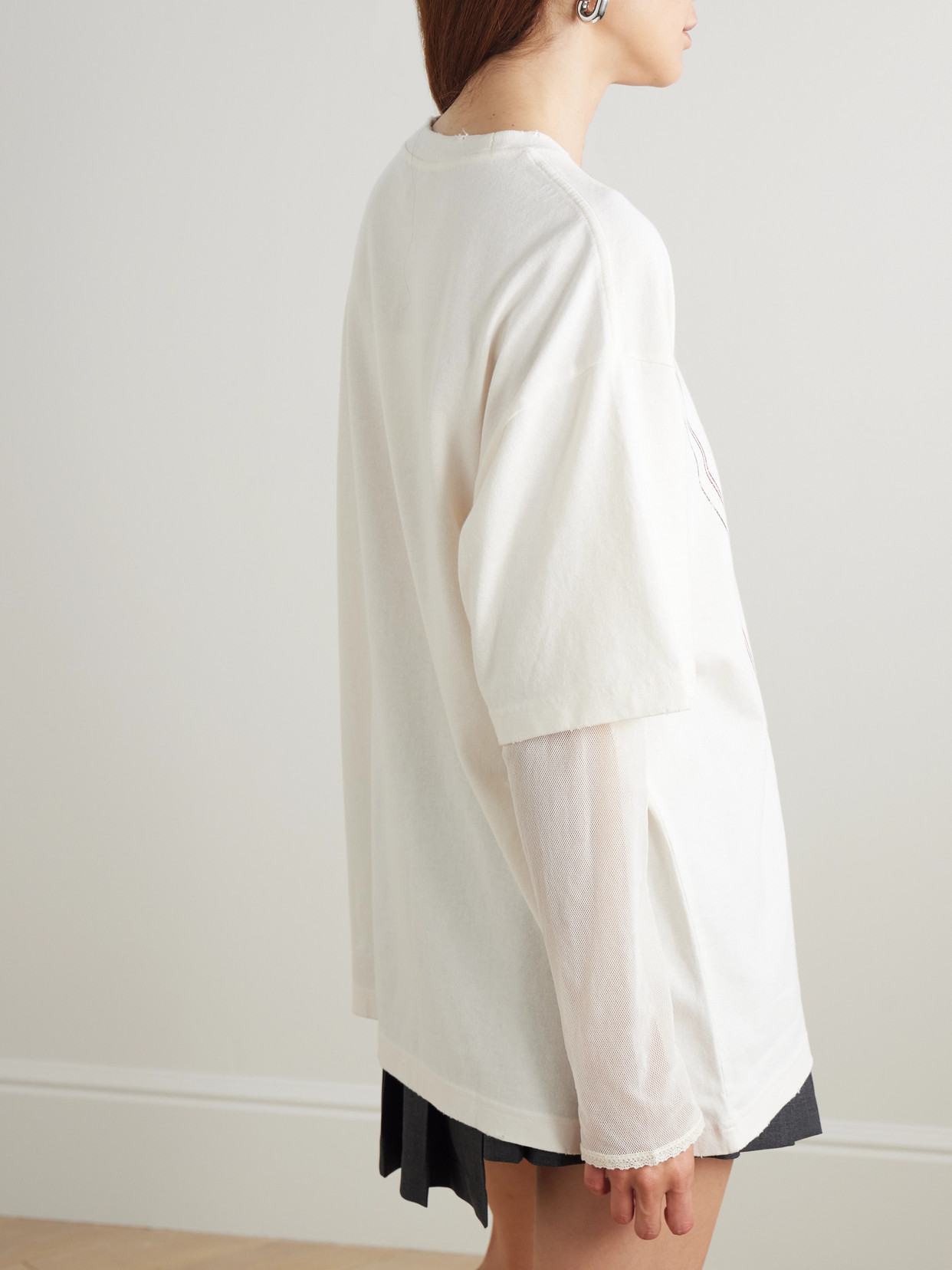 Acne Studios Layered Mesh-trimmed Cotton-jersey T-shirt