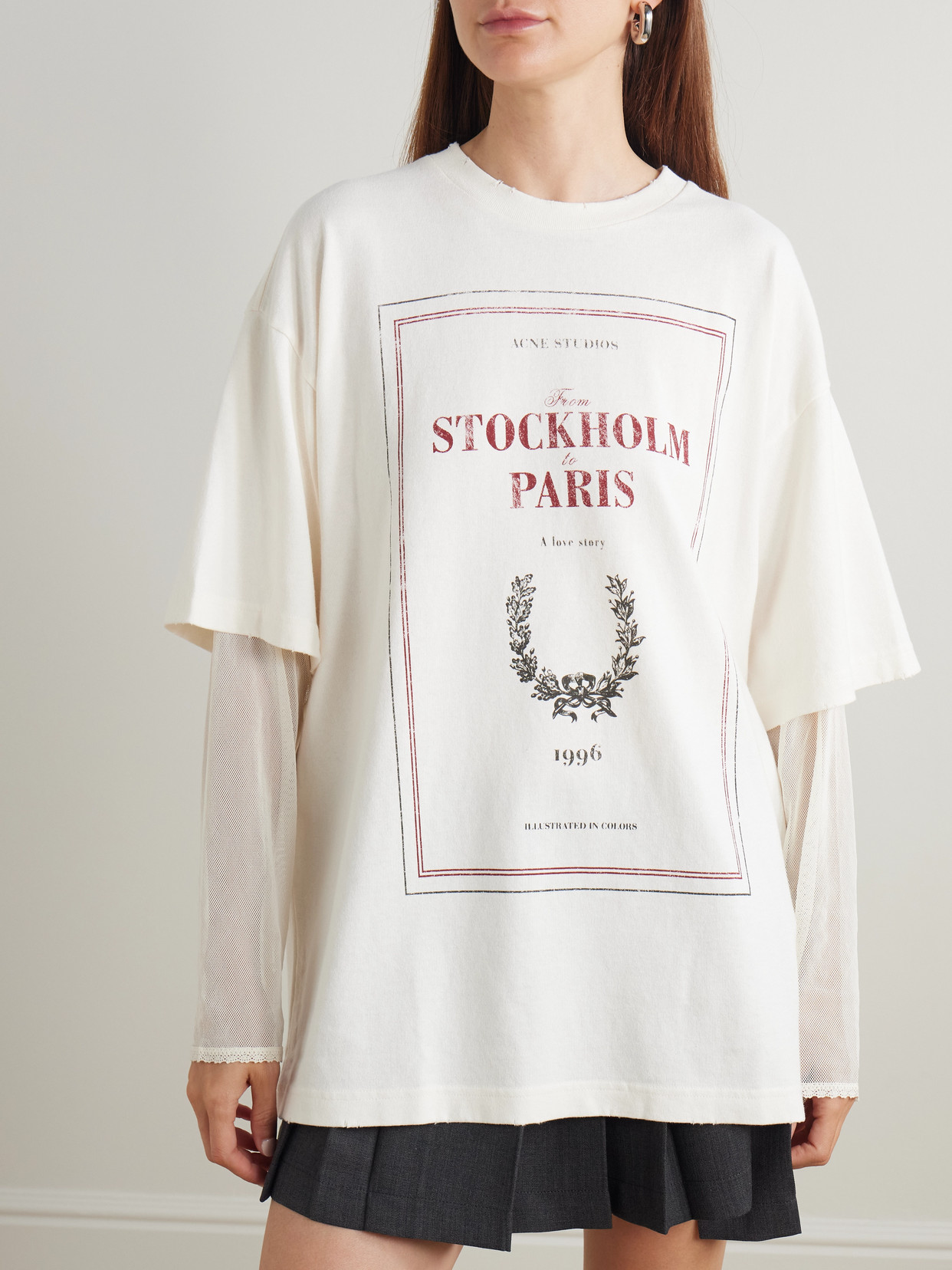 Acne Studios Layered Mesh-trimmed Cotton-jersey T-shirt