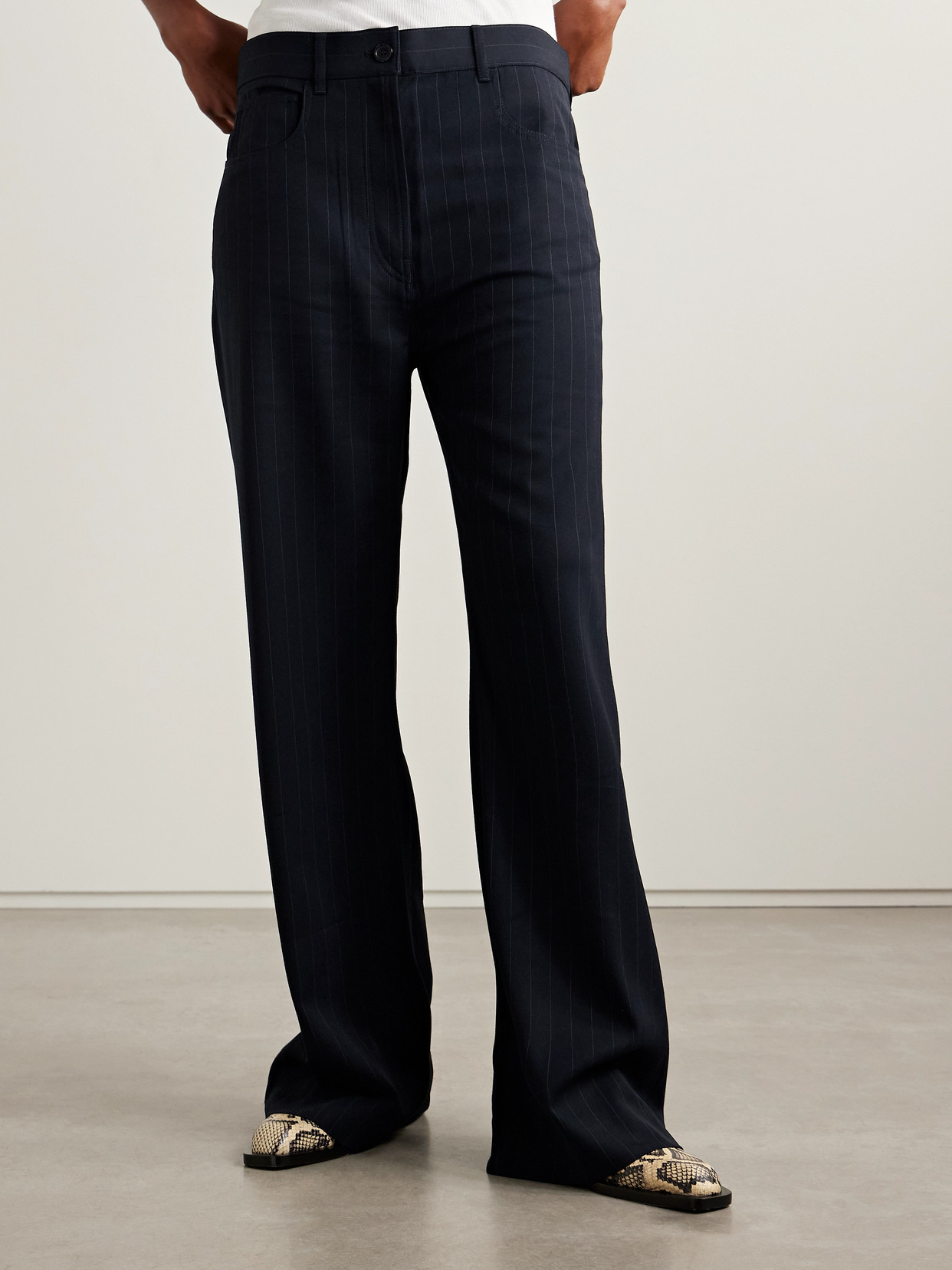 Acne Studios Pinstriped Crepe Straight-leg Pants In Blue