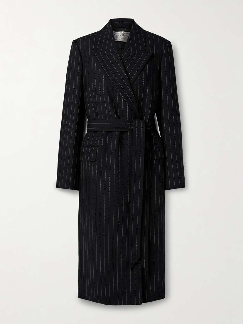 Acne Studios Belted Pinstriped Wool Coat