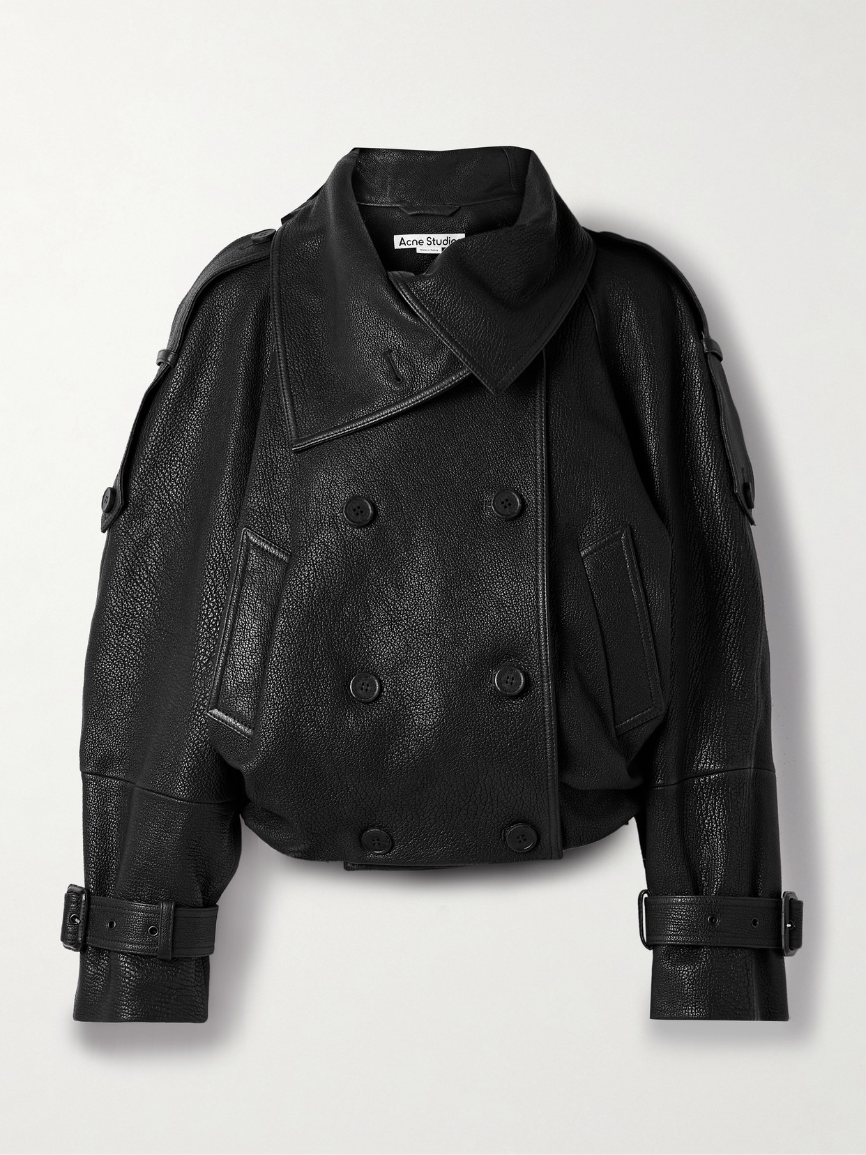 Acne Studios Double-breasted Textured-leather Jacket In Black