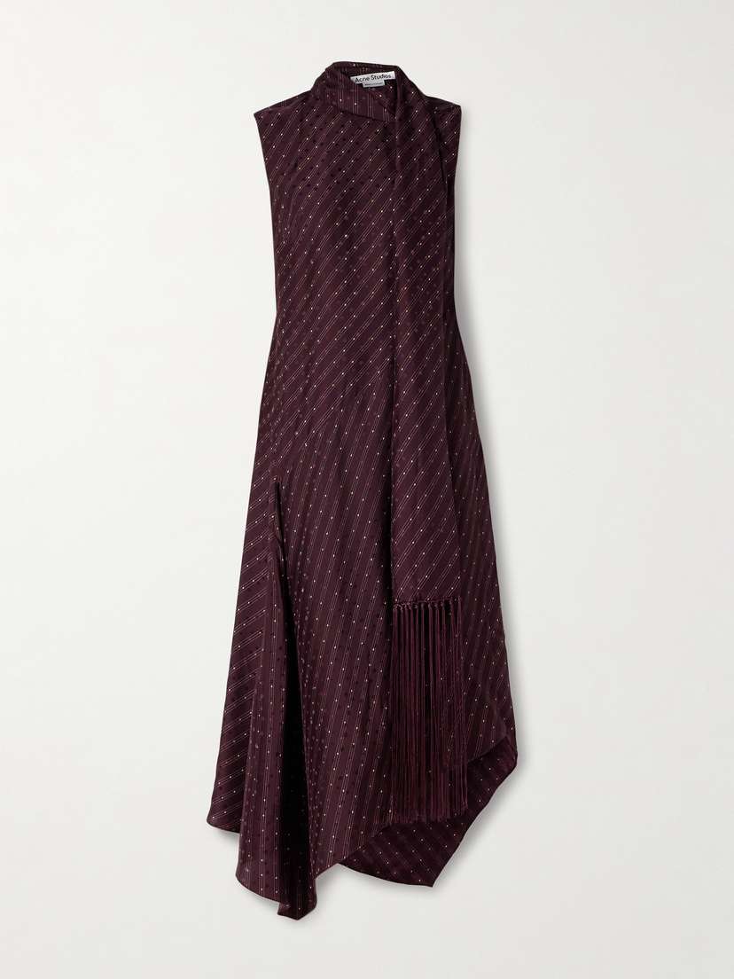 Acne Studios Fringed Draped Satin Midi Dress