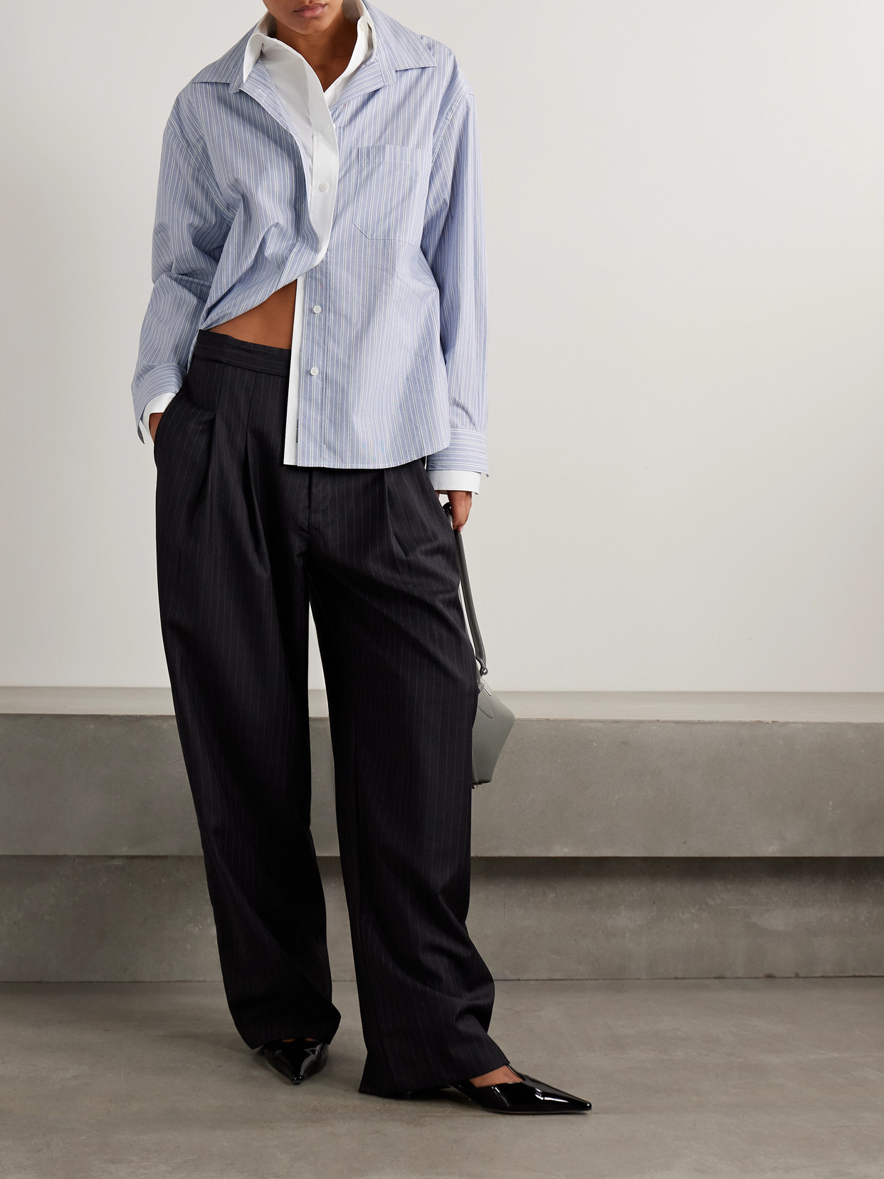 Acne Studios Womens Blue White Layered Striped Cotton-poplin Shirt In Blue
